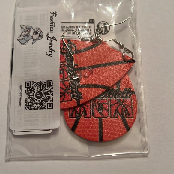 New Basketball Mom Pattern Black & Orange Water Drop Dangle Earrings - Picture 3 of 3